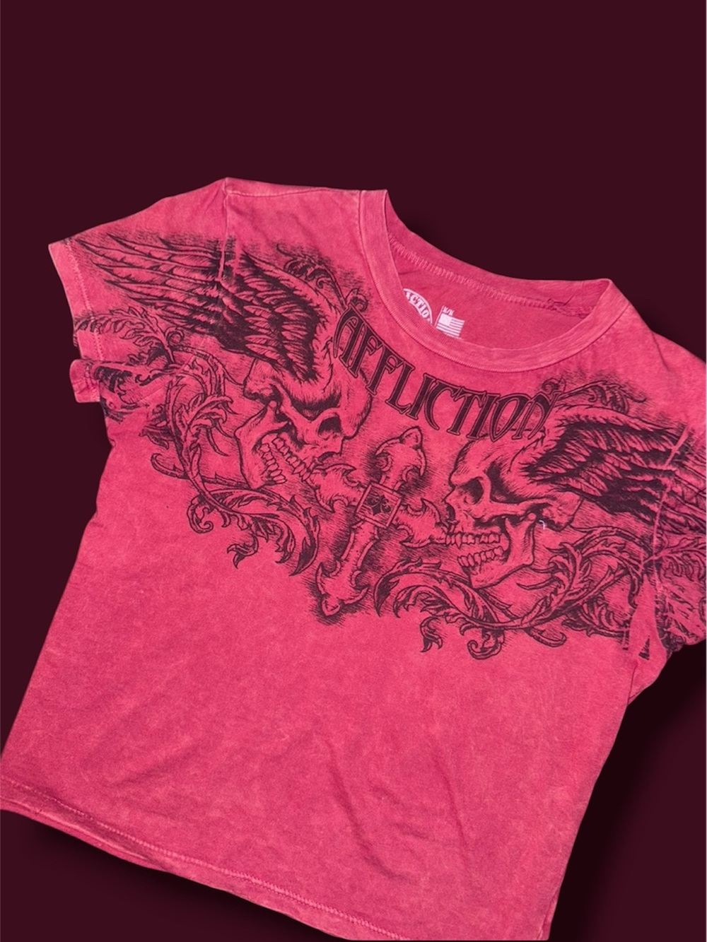 Affliction Skull Wing Graphic Crop Top